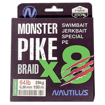 ШНУР NAUTILUS MONSTER PIKE BRAID X8 DARK GREEN D-0.38 34.3КГ 76LB 150М ШНУР NAUTILUS MONSTER PIKE BRAID X8 DARK GREEN D-0.38 34.3КГ 76LB 150М