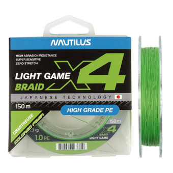 Шнур Nautilus X4 Light game Braid Chartreus 2.2кг 0,3PE 150м