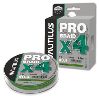 ШНУР NAUTILUS PRO BRAID X4 ARMY GREEN D-0.14 6.8КГ 15LB 150М  ШНУР NAUTILUS PRO BRAID X4 ARMY GREEN D-0.14 6.8КГ 15LB 150М