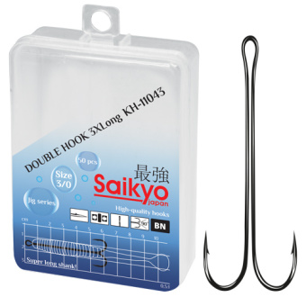 Крючки двойные Saikyo KH-11043 Double Hook (3X LONG) №2/0 (1шт) Крючки двойные Saikyo KH-11043 Double Hook (3X LONG) №2/0 (1шт)